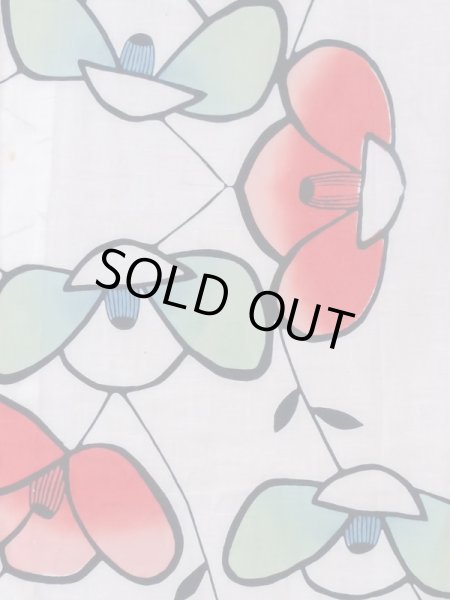 Photo4: M0613Q Used Japanese women  White YUKATA summer(made in Japan) / Cotton. Camellia   (Grade C) (4)