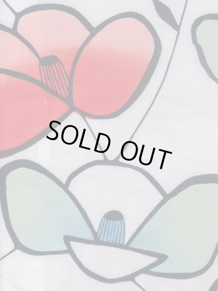 Photo5: M0613Q Used Japanese women  White YUKATA summer(made in Japan) / Cotton. Camellia   (Grade C) (5)