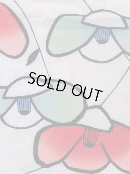 Photo6: M0613Q Used Japanese women  White YUKATA summer(made in Japan) / Cotton. Camellia   (Grade C) (6)