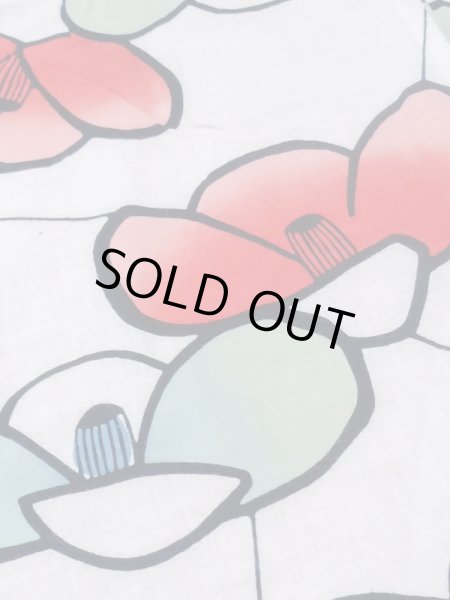 Photo7: M0613Q Used Japanese women  White YUKATA summer(made in Japan) / Cotton. Camellia   (Grade C) (7)