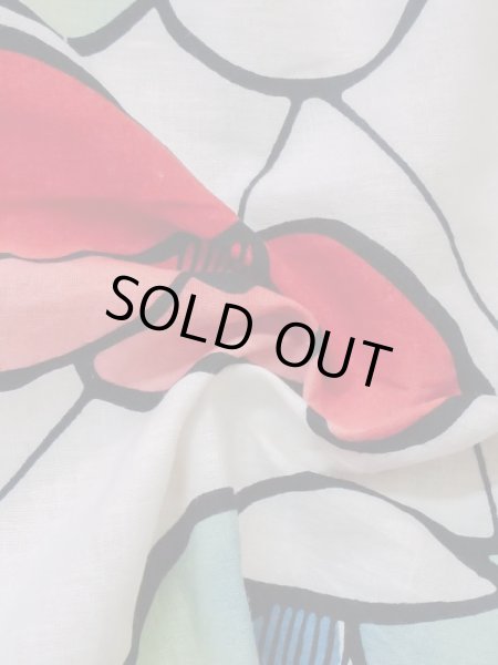 Photo9: M0613Q Used Japanese women  White YUKATA summer(made in Japan) / Cotton. Camellia   (Grade C) (9)