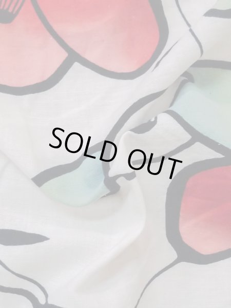 Photo10: M0613Q Used Japanese women  White YUKATA summer(made in Japan) / Cotton. Camellia   (Grade C) (10)