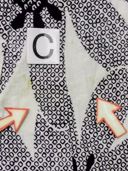 Photo14: M0613S Used Japanese women  Off White YUKATA summer(made in Japan) / Cotton/hemp Flower,   (Grade C) (14)