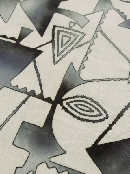 Photo8: M0613T Used Japanese women  Off White YUKATA summer(made in Japan) / Cotton/hemp Triangle,   (Grade C) (8)