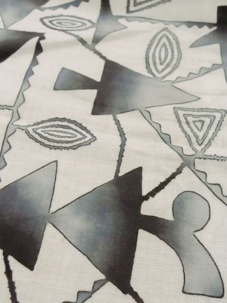 Photo10: M0613T Used Japanese women  Off White YUKATA summer(made in Japan) / Cotton/hemp Triangle,   (Grade C) (10)