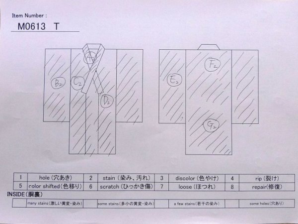 Photo13: M0613T Used Japanese women  Off White YUKATA summer(made in Japan) / Cotton/hemp Triangle,   (Grade C) (13)