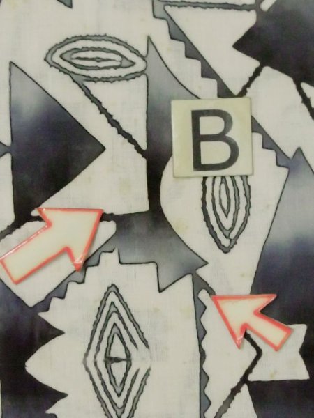 Photo15: M0613T Used Japanese women  Off White YUKATA summer(made in Japan) / Cotton/hemp Triangle,   (Grade C) (15)