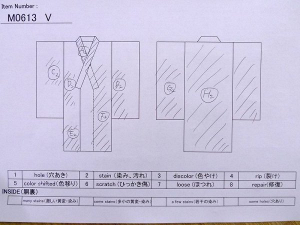 Photo13: M0613V Used Japanese women  White YUKATA summer(made in Japan) / Cotton. Wave, Sunflower, Japanese charactors  (Grade C) (13)