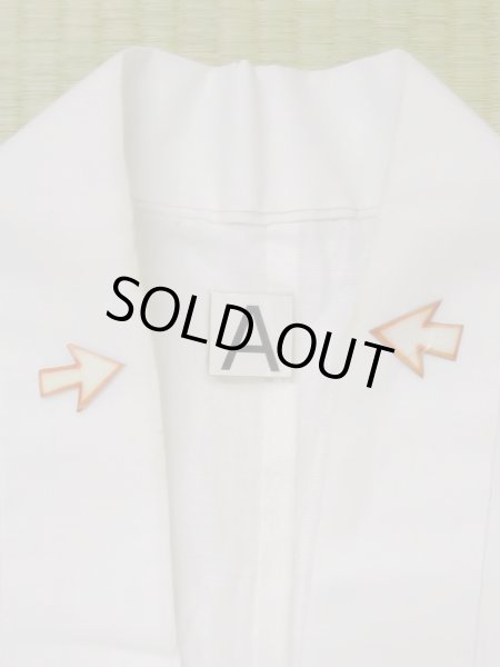 Photo14: M0613V Used Japanese women  White YUKATA summer(made in Japan) / Cotton. Wave, Sunflower, Japanese charactors  (Grade C) (14)