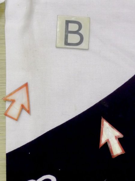 Photo15: M0613V Used Japanese women  White YUKATA summer(made in Japan) / Cotton. Wave, Sunflower, Japanese charactors  (Grade C) (15)