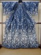 Photo2: M0613W Used Japanese women Vivid Blue YUKATA summer(made in Japan) / Cotton/hemp Flower, fringed pink pattern  (Grade C) (2)