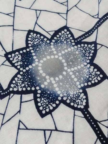 Photo10: M0613Z Used Japanese women  White YUKATA summer(made in Japan) / Cotton/hemp Flower,   (Grade C) (10)