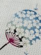 Photo7: M0614A Used Japanese women  White YUKATA summer(made in Japan) / Cotton/hemp SAKURA cherry blossom, paper fan pattern  (Grade C) (7)