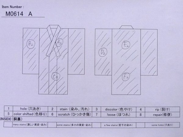 Photo11: M0614A Used Japanese women  White YUKATA summer(made in Japan) / Cotton/hemp SAKURA cherry blossom, paper fan pattern  (Grade C) (11)