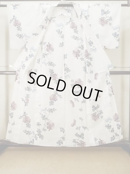 Photo3: M0614D Used Japanese women  White YUKATA summer(made in Japan) / Cotton/hemp Chrysanthemum   (Grade C) (3)