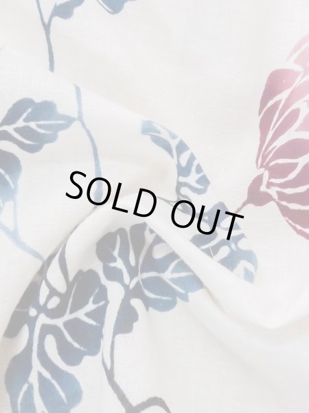 Photo9: M0614D Used Japanese women  White YUKATA summer(made in Japan) / Cotton/hemp Chrysanthemum   (Grade C) (9)
