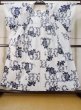 Photo2: M0620B Used Japanese men  Off White Women's Yukata / Linen. Flower,   (Grade C) (2)