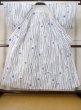 Photo2: M0620C Used Japanese men  White Men's Yukata / Linen. Flower,   (Grade C) (2)
