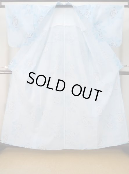 Photo2: M0620E Used Japanese men Grayish Navy Blue Women's Yukata / Cotton. Rose,   (Grade C) (2)