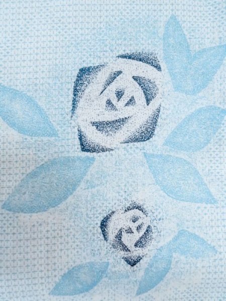 Photo6: M0620E Used Japanese men Grayish Navy Blue Women's Yukata / Cotton. Rose,   (Grade C) (6)