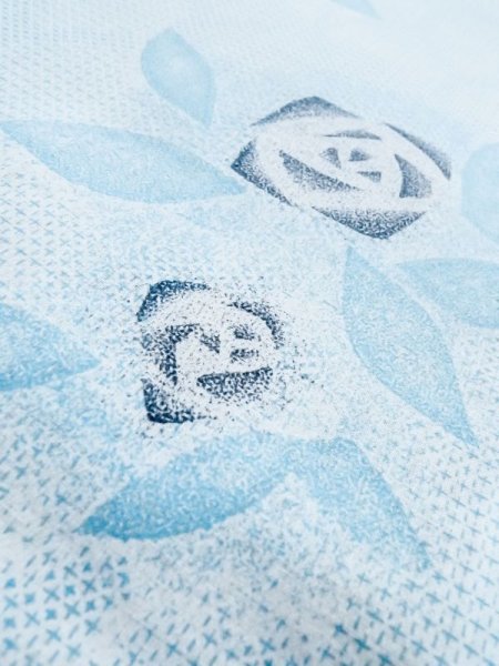 Photo9: M0620E Used Japanese men Grayish Navy Blue Women's Yukata / Cotton. Rose,   (Grade C) (9)