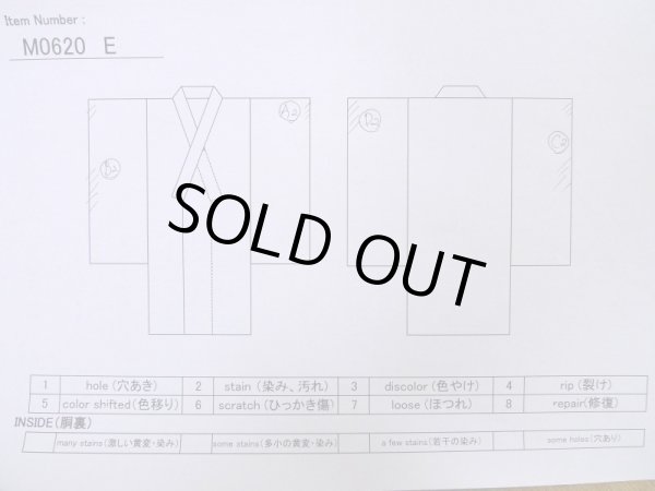 Photo13: M0620E Used Japanese men Grayish Navy Blue Women's Yukata / Cotton. Rose,   (Grade C) (13)