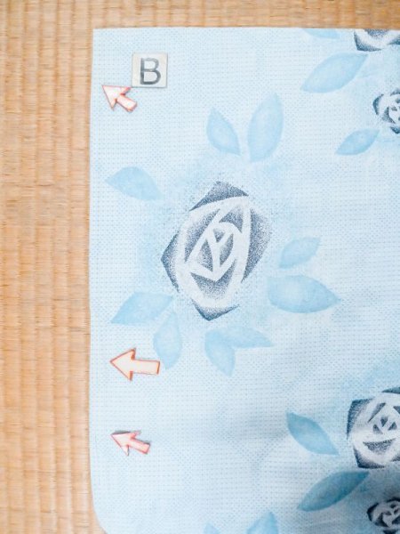 Photo15: M0620E Used Japanese men Grayish Navy Blue Women's Yukata / Cotton. Rose,   (Grade C) (15)