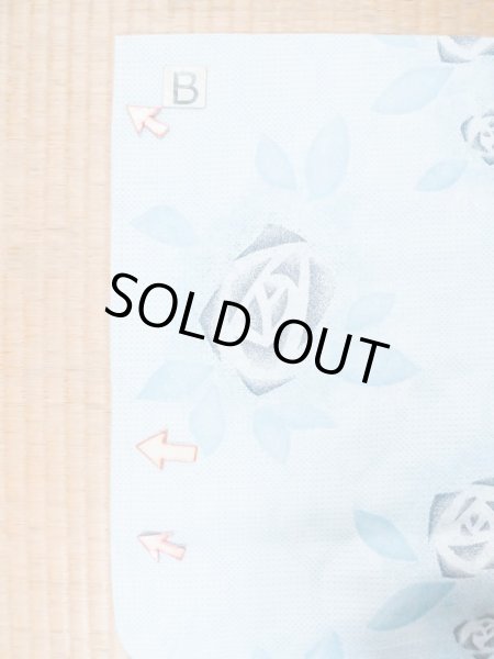 Photo15: M0620E Used Japanese men Grayish Navy Blue Women's Yukata / Cotton. Rose,   (Grade C) (15)