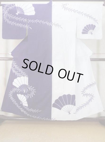 Photo1: M0620F Used Japanese men  White Men's Yukata / Cotton. Leaf,   (Grade C) (1)