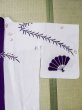 Photo23: M0620F Used Japanese women  White YUKATA summer(made in Japan) / Cotton. Leaf,   (Grade C) (23)