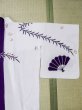 Photo23: M0620F Used Japanese men  White Men's Yukata / Cotton. Leaf,   (Grade C) (23)