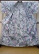 Photo2: M0620G Used Japanese men  Gray Women's Yukata / Cotton. Leaf Hydrangea (Hydrangea macrophylla) pattern  (Grade D) (2)