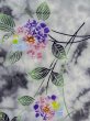Photo4: M0620G Used Japanese women  Gray Pour Dyed Yukata / Cotton. Leaf Hydrangea (Hydrangea macrophylla) pattern  (Grade D) (4)