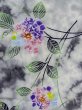 Photo4: M0620G Used Japanese men  Gray Women's Yukata / Cotton. Leaf Hydrangea (Hydrangea macrophylla) pattern  (Grade D) (4)
