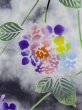 Photo8: M0620G Used Japanese women  Gray Pour Dyed Yukata / Cotton. Leaf Hydrangea (Hydrangea macrophylla) pattern  (Grade D) (8)