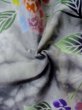 Photo13: M0620G Used Japanese women  Gray Pour Dyed Yukata / Cotton. Leaf Hydrangea (Hydrangea macrophylla) pattern  (Grade D) (13)