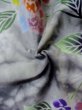 Photo13: M0620G Used Japanese men  Gray Women's Yukata / Cotton. Leaf Hydrangea (Hydrangea macrophylla) pattern  (Grade D) (13)