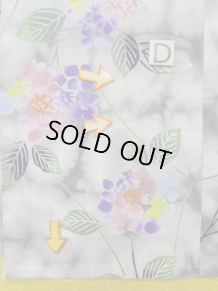 Photo18: M0620G Used Japanese men  Gray Women's Yukata / Cotton. Leaf Hydrangea (Hydrangea macrophylla) pattern  (Grade D) (18)