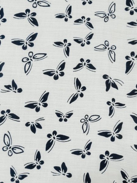 Photo3: M0620I Used Japanese men  White Women's Yukata / Cotton/hemp Butterfly   (Grade C) (3)