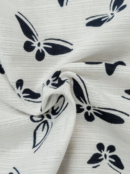 Photo11: M0620I Used Japanese men  White Women's Yukata / Cotton/hemp Butterfly   (Grade C) (11)