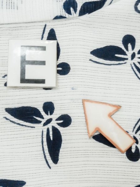 Photo19: M0620I Used Japanese men  White Women's Yukata / Cotton/hemp Butterfly   (Grade C) (19)