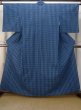 Photo1: M0620J Used Japanese men  Blue Women's Yukata / Cotton/hemp Plaid Checks   (Grade D) (1)