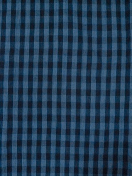 Photo3: M0620J Used Japanese men  Blue Women's Yukata / Cotton/hemp Plaid Checks   (Grade D) (3)