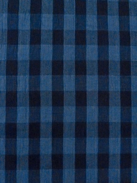 Photo5: M0620J Used Japanese men  Blue Women's Yukata / Cotton/hemp Plaid Checks   (Grade D) (5)