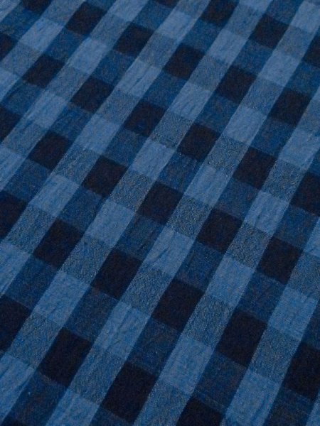 Photo7: M0620J Used Japanese men  Blue Women's Yukata / Cotton/hemp Plaid Checks   (Grade D) (7)
