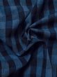 Photo9: M0620J Used Japanese women  Blue HITOE unlined / Cotton/hemp Plaid Checks   (Grade D) (9)