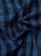 Photo9: M0620J Used Japanese men  Blue Women's Yukata / Cotton/hemp Plaid Checks   (Grade D) (9)
