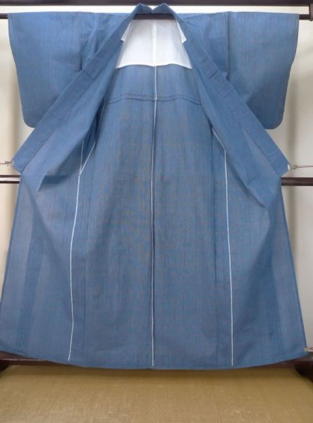 Photo2: M0620K Used Japanese men Dark Blue Women's Yukata / Cotton. Plaid Checks   (Grade C) (2)