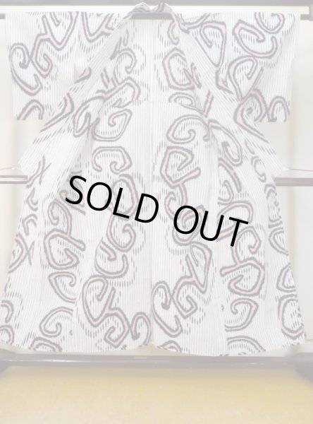 Photo2: M0620L Used Japanese men  Black Women's Yukata / Cotton/hemp Stripes,   (Grade C) (2)