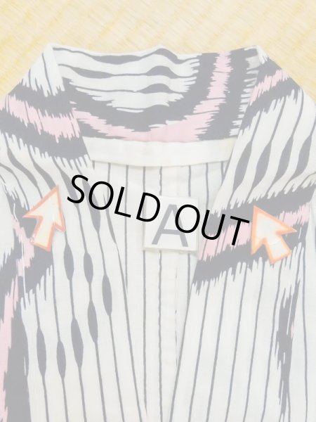 Photo8: M0620L Used Japanese men  Black Women's Yukata / Cotton/hemp Stripes,   (Grade C) (8)